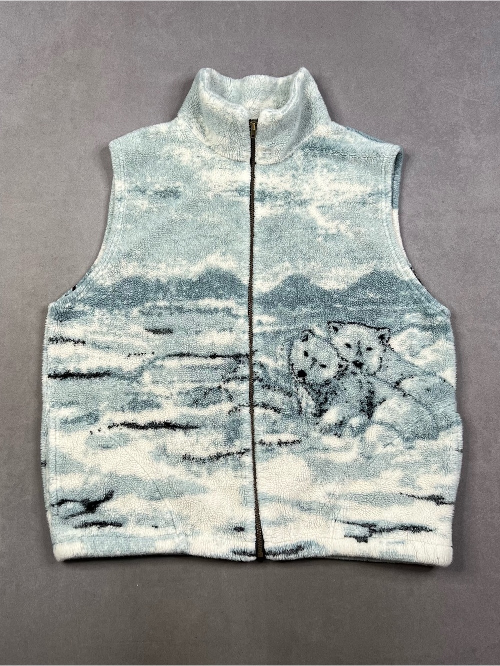 Vintage Light Blue and White Polar Bear Zip-Up Sweater Vest - Men